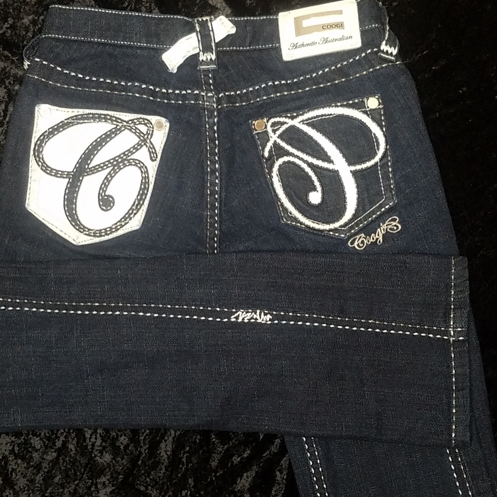 COOGI | White Genuine Leather Pocket Jeans - Picture 3 of 8